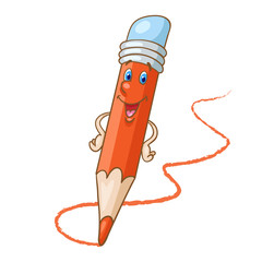 Canvas Print - Lucky red pencil in cartoon style. Isolated on white background. Vector illustration.