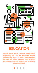 Poster - Education banner. Outline illustration of education vector banner for web design