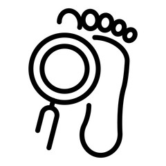 Poster - Foot print under magnifier icon. Outline foot print under magnifier vector icon for web design isolated on white background