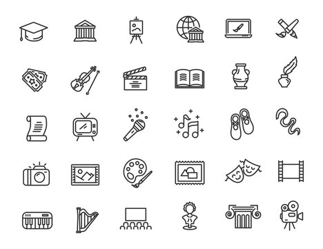 Set of linear culture icons. Art icons in simple design. Vector illustration