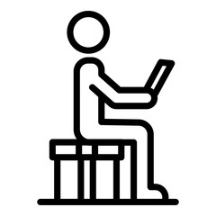 Poster - Man shopping online icon. Outline man shopping online vector icon for web design isolated on white background