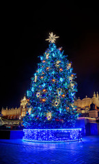 Poster - Colorful Christmas Krakow. Christmas tree in the central city square