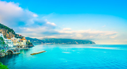 Wall Mural - Atrani town in Amalfi coast, panoramic view. Italy