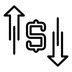 Poster - Dollar up and down arrows icon. Outline dollar up and down arrows vector icon for web design isolated on white background