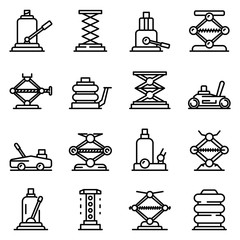 Poster - Jack-screw icons set. Outline set of jack-screw vector icons for web design isolated on white background