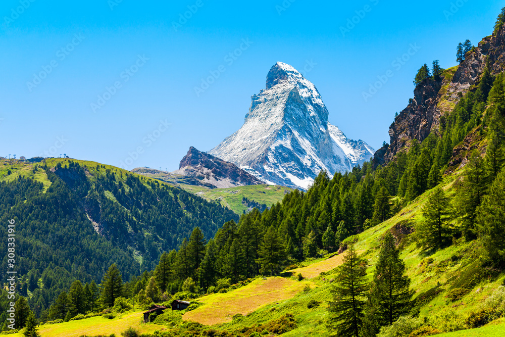Matterhorn mountain range in Switzerland - obrazy, fototapety, plakaty 