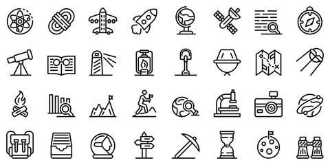 Poster - exploration icons set. outline set of exploration vector icons for web design isolated on white back