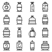 Gas Cylinders Icons Set. Outline Set Of Gas Cylinders Vector Icons For Web Design Isolated On White Background