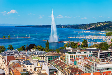 Canvas Print - Water jet fountain in Geneva