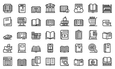 Poster - Library icons set. Outline set of library vector icons for web design isolated on white background