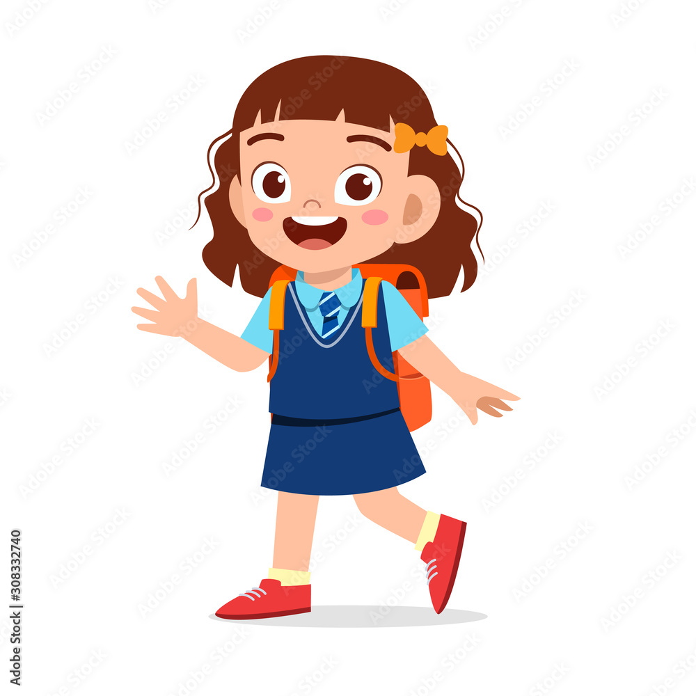 happy cute kid girl ready to go to school Stock Vector | Adobe Stock