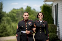 Shallow Focus Shot Of A Military Couple Looking At The Camera