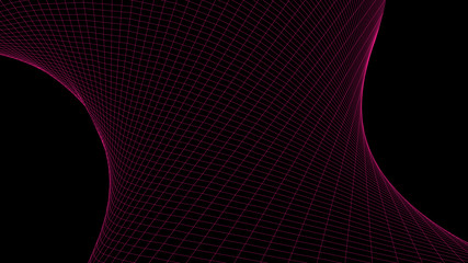 Poster - Vortex. Vector perspective curved grid. Wireframe abstract tunnel. 3D vector wormhole with a mesh structure.