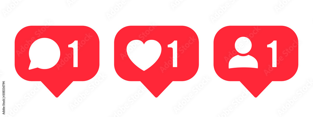 Follower notification icon. Social network signs. Social media comment, like, follower icons. Stories user button sign – stock vector - obrazy, fototapety, plakaty 