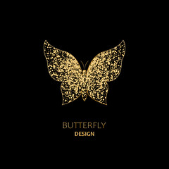 Golden butterfly on black background. Logo, emblem, badge. eps10