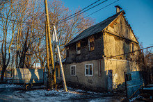 Old Poor Slum House In Voronezh, Poverty Concept