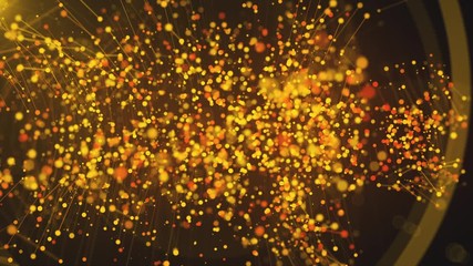 Poster - Computer generated abstract beautiful background. Gold particles, dots and lines, 3d rendering.