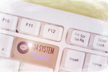 Fototapete - Conceptual hand writing showing 404 System Error. Concept meaning message appears when website is down and cant be reached White pc keyboard with note paper above the white background