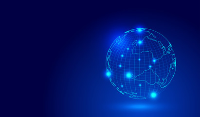 Poster - the world map sphere, the dot line connection constructs the globalization, the internationalization