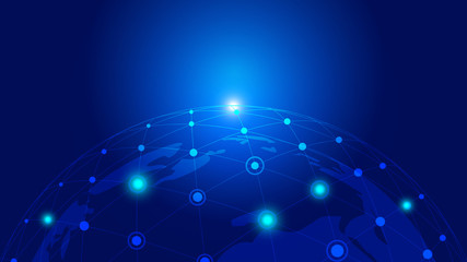 Poster - the world map sphere, the dot line connection constructs the globalization, the internationalization