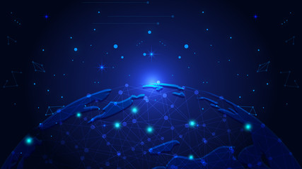 Poster - Digital earth, point and line connection, innovative technology polygon network connection concept