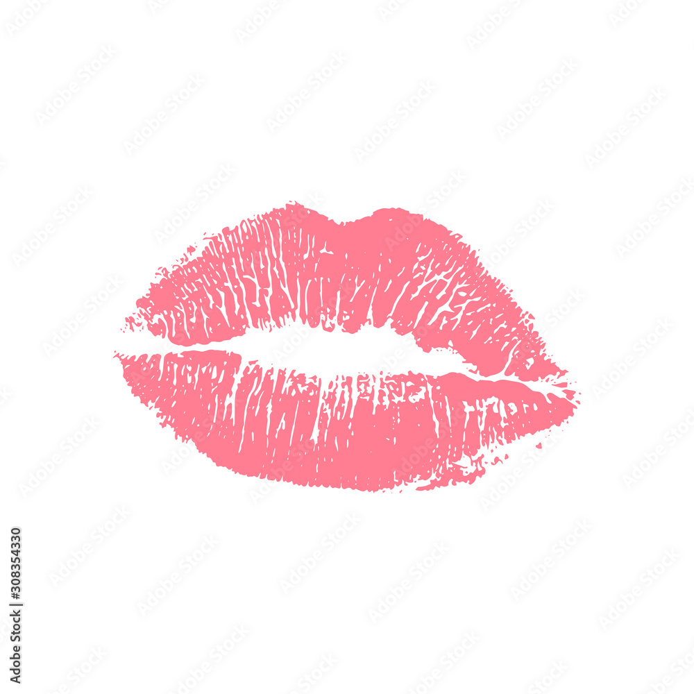 Vector illustration of womans girl pink lipstick kiss mark
