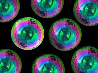 Bubbles with reflections on black background