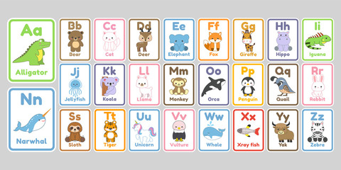cute kawaii animals alphabet letters for kids