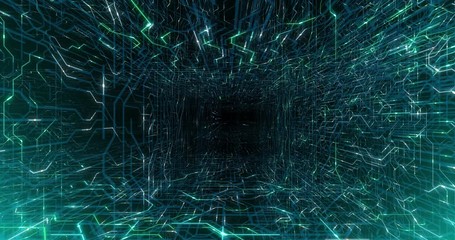 Poster - 4k seamless loop of printed circuit board (pcb) in motion. artificial intelligence (ai), data mining