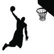 Vector silhouette of a basketball player dunking the ball.