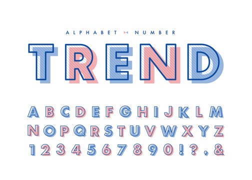 diagonal line alphabet & number set. vector retro vintage typography. font collection for headline o