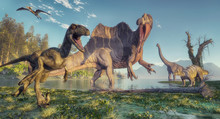 Spinosaurus And Deinonychus