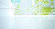 © SERGEYMANSUROV - Abstract white and colored gradient glasses interior from array spheres with large window. 3D illustration and rendering.