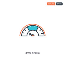 2 Color Level Of Risk Concept Line Vector Icon. Isolated Two Colored Level Of Risk Outline Icon With Blue And Red Colors Can Be Use For Web, Mobile. Stroke Line Eps 10.