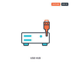 Wall Mural - 2 color Usb hub concept line vector icon. isolated two colored Usb hub outline icon with blue and red colors can be use for web, mobile. Stroke line eps 10.