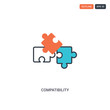 2 color compatibility concept line vector icon. isolated two colored compatibility outline icon with blue and red colors can be use for web, mobile. Stroke line eps 10.