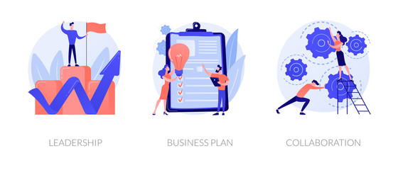 Wall Mural - Business success basics icons set. Company work principles, productivity guarantee. Leadership, business plan, collaboration metaphors. Vector isolated concept metaphor illustrations.
