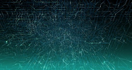 Poster - 4k seamless loop of printed circuit board (pcb) in motion. artificial intelligence (ai), data mining