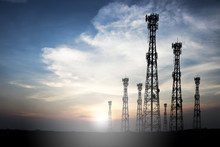 Telecommunication Tower With Sunset Background Communicate