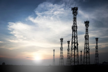 Telecommunication Tower With Sunset Background Communicate