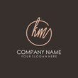 KM initials signature logo. Handwritten vector logo template connected to a circle. Hand drawn Calligraphy lettering Vector illustration.