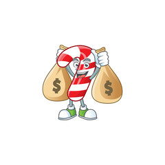 Sticker - Cute christmas candy cane cartoon character smiley with money bag