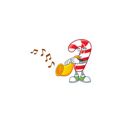 Sticker - Super cool christmas candy cane cartoon character performance with trumpet