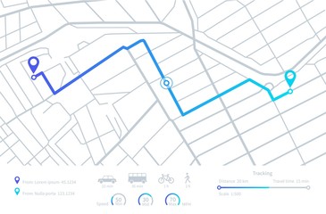 Poster - gps navigation. planning routes. mobile navigating map with location city streets. distance tracking