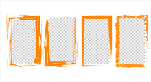Set Of Orange Frames On A Transparent Background. Trendy, Modern Design With Vibrant Colors And Blank Space For Your Text. Copy Space For Your Project.