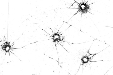Poster - holes in the glass with cracks isolated ON WHITE