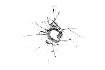 Poster - holes in the glass with cracks isolated ON WHITE