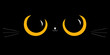 Black cat big yellow eyes. Moustaches, nose head face. Cute cartoon character. Baby pet animal collection. Happy Halloween. Flat design. Black background.