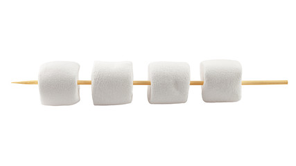 Wall Mural - marshmallow on wooden stick isolated on white background, clipping path, full depth of field