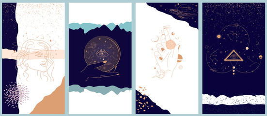 Wall Mural - collection of space and mysterious illustrations for mobile app, landing page, web design in hand dr
